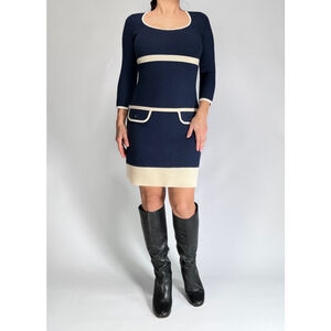 Kate Spade Womens Dress NEW M Navy & Cream Sweater Dress Wool Blend Knit